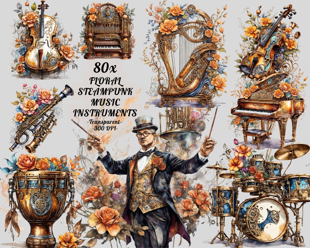 Instruments Steampunk Clipart: "floral STEAMPUNK Clipart" Floral ...