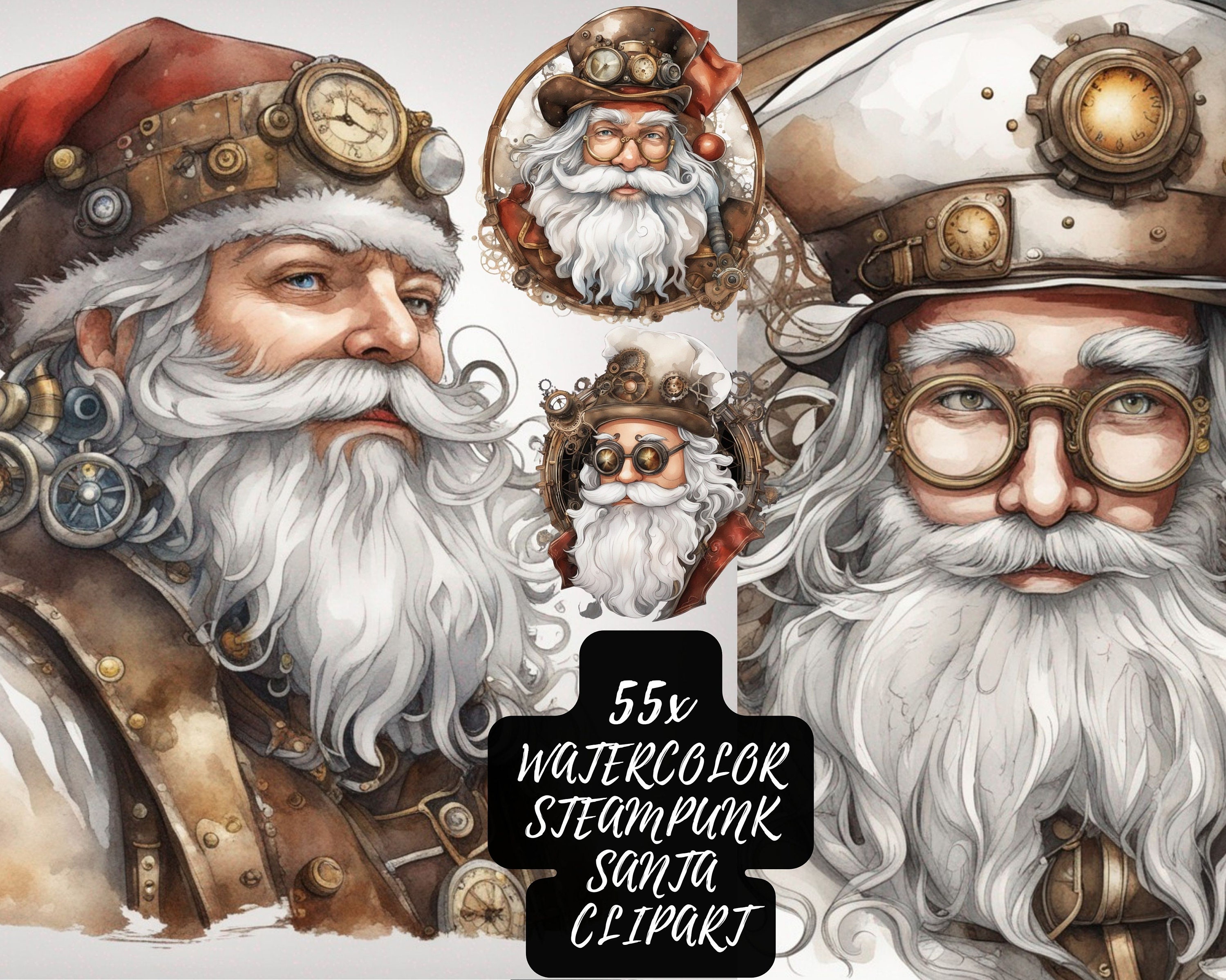 Santa Clipart Steampunk Watercolor PNG Non-transparent - Etsy
