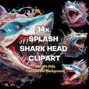 Shark clipart png, colorful shark clipart, printable shark for tshirt sticker wall art, bundle shark clipart, psychedelic shark clipart