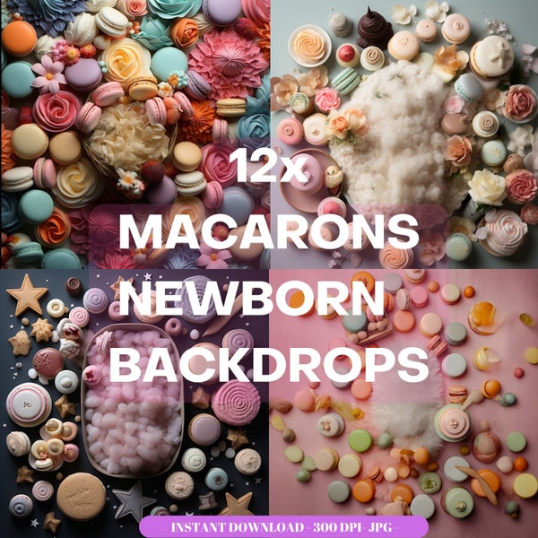 Macarons nouveau-né toile de fond numérique bébé, fille, garçon, séance photo, fond numérique Macaron, fourrure, fond de macaron, accessoire nouveau-né Macaron,