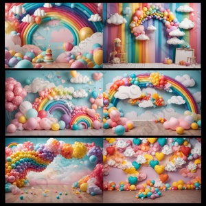 Rainbow Balloons Digital Party Backdrop Photography Background Birthday ...