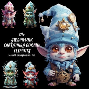 Clipart gobelin de Noël steampunk png 3D clipart chibi gobelin lutin mignon kawaii bundle Noël imprimable lutin du nouvel an pour t-shirts