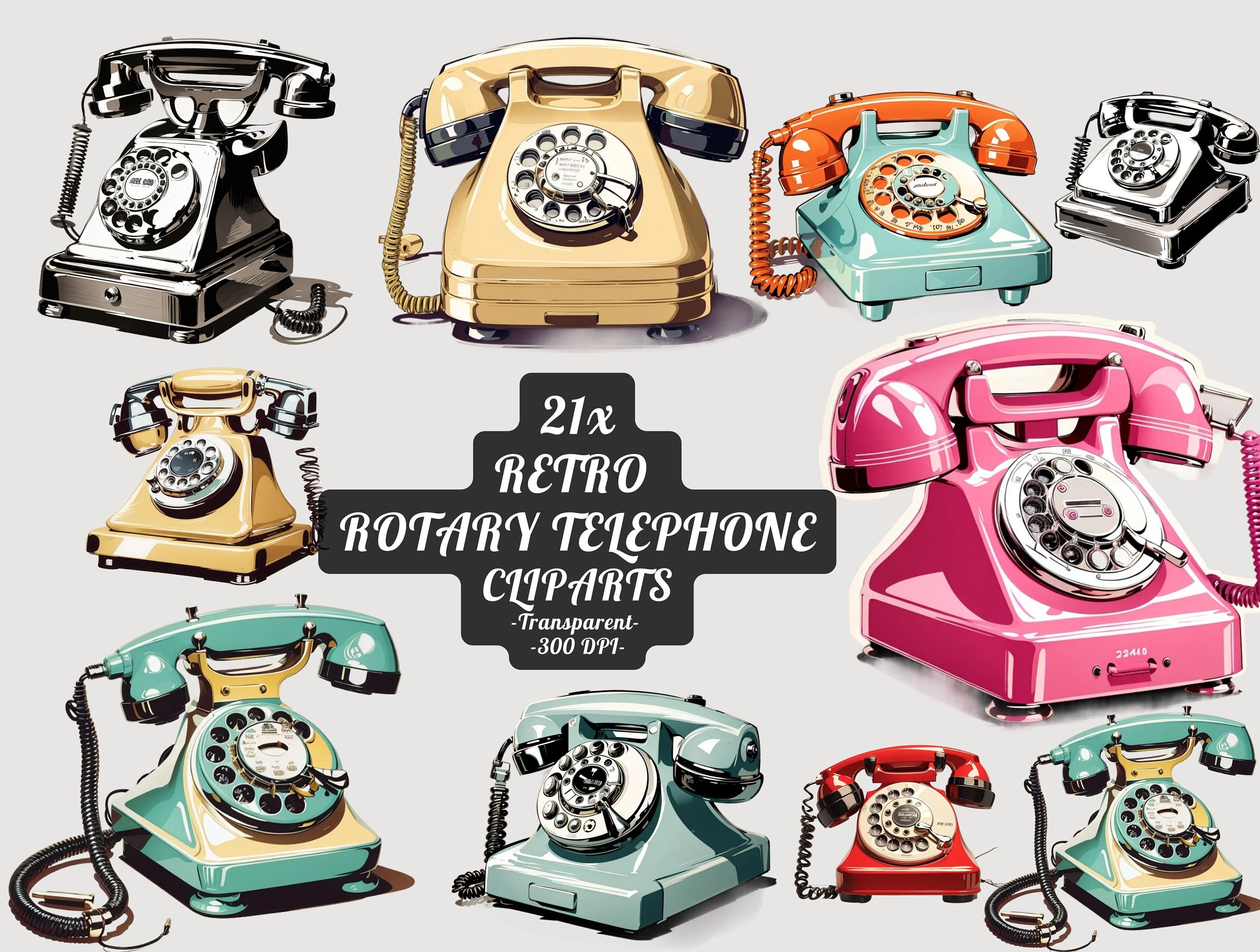 Retro rotary telephone clipart png 3d vintage rotary telephone clipart bundle, printable for junk journal tshirt collage sheet scrapbooking