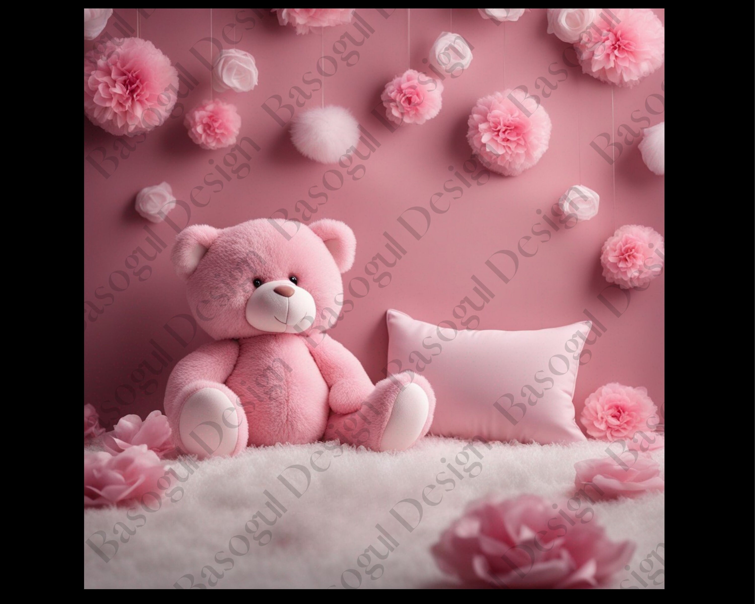 Teddy Bear Newborn Digital Backdrop Pink Teddy Bear Prop Etsy