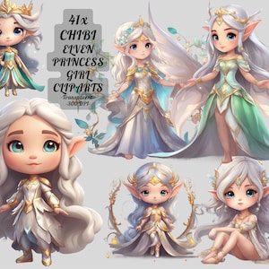 Chibi Elven Princess Clipart png: &quot;CHIBI  PRINCESS CLIPART&quot;  3d little girl elf princess clipart bundle princess cute girl elven clipart