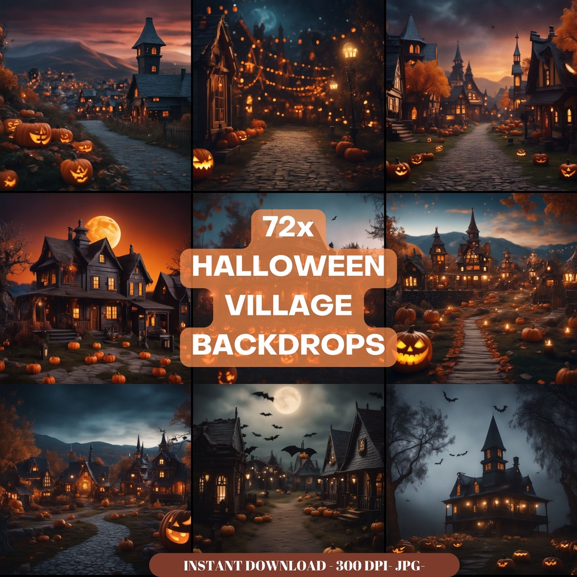 Halloween Backdrop Village: halloween DIGITAL Backdrop Halloween Party ...
