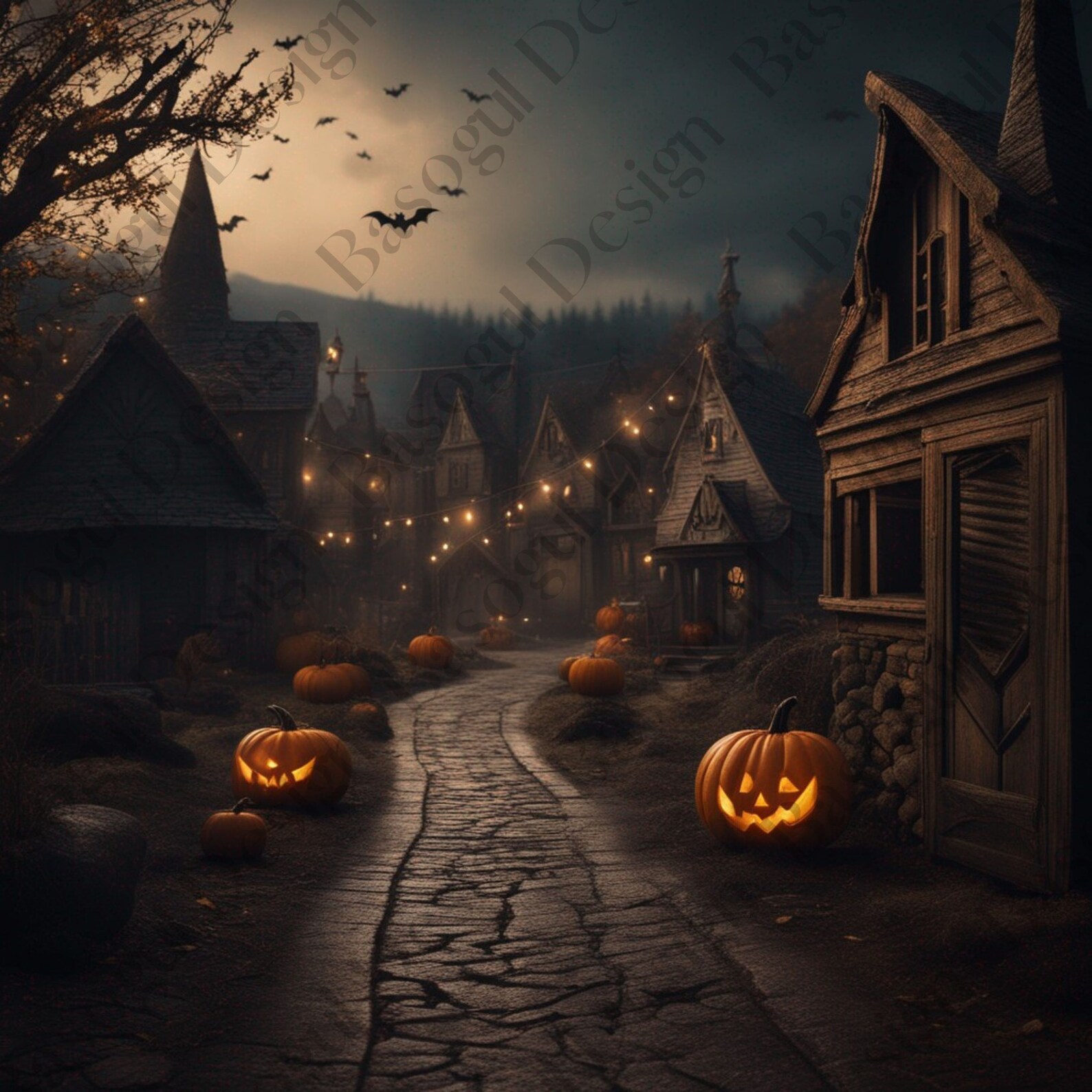 Halloween Backdrop Village: "halloween DIGITAL Backdrop" Halloween ...