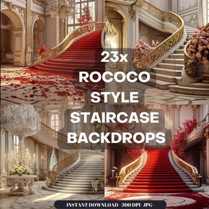 Staircase Wedding Digital Backdrop, Rococo staircase, stairs wedding prop, Floral Staircase Background, Floral Stairs Maternity Prop
