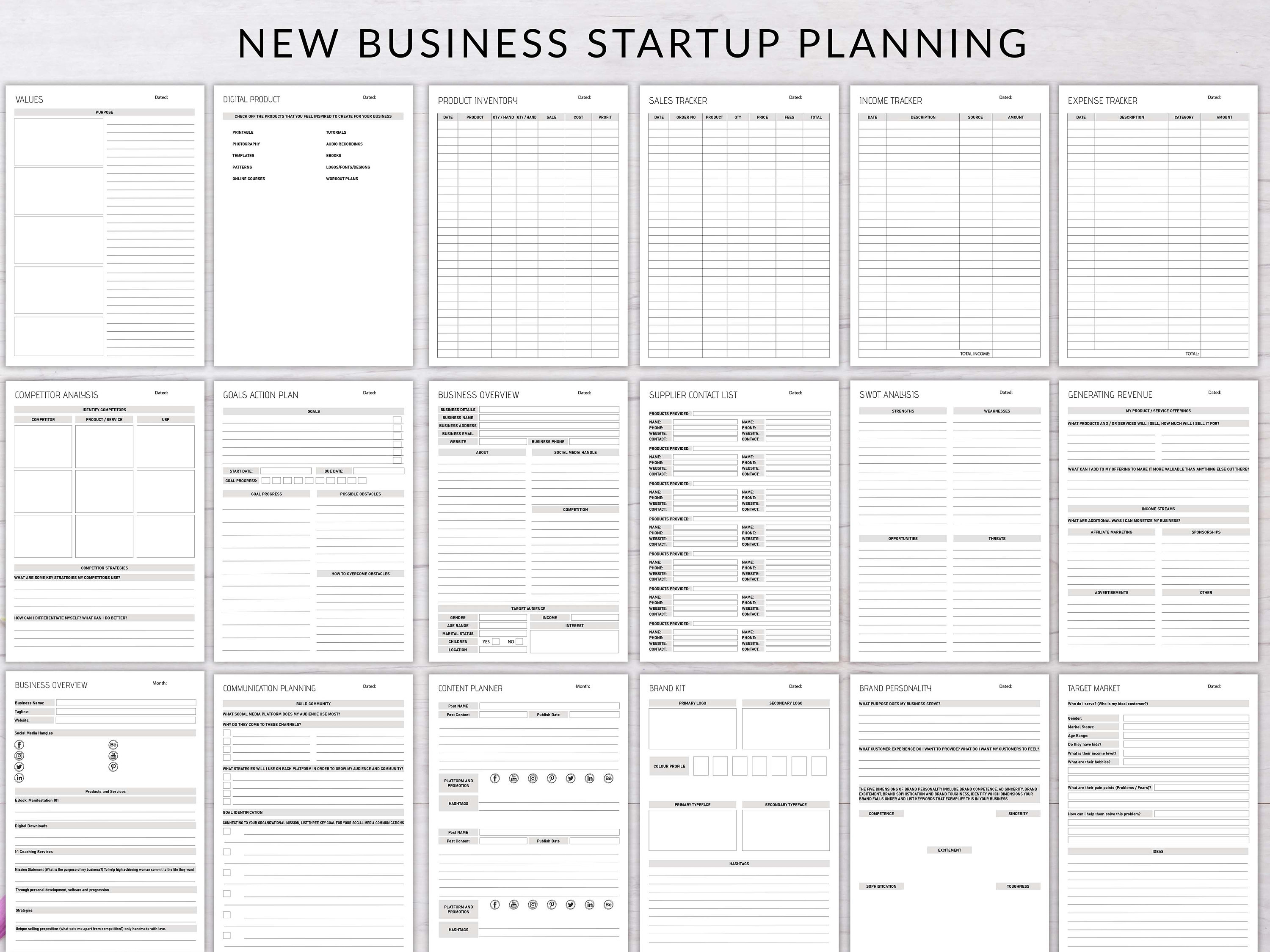 Business Startup Planner, Printable and Editable Business Startup ...