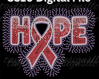 Puede incluir: Archivo digital con la palabra "HOPE" en puntos rojos y blancos, con una cinta roja en el centro. La imagen está rodeada por un patrón de puntos en tonos morados y blancos. Dimensiones: Ancho: 28,42 cm, Alto: 20,85 cm.