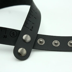 Black eco leather wrist cuff, adjustable measuring bracelet, gift for dressmaker, wristband with ruler, centimeter tailors tape, sewing gadget
