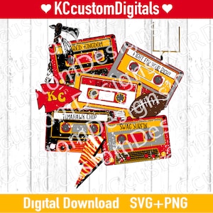Kansas City Cassettes SVG PNG, KC Football svg, Swag Surfin svg, Kansas City Football svg, Retro kc svg (distressed and solid included)
