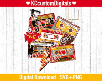 Kansas City Cassettes SVG PNG, KC Football svg, Swag Surfin svg, Kansas City Football svg, Retro kc svg (distressed and solid included)