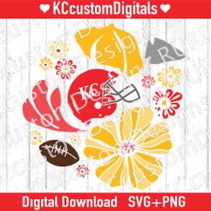 Floral Kansas City Football Front SVG PNG, KC Football svg, Kansas City Football svg, kc football png, red and yellow kc svg, trendy kc