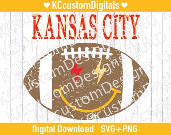 Smiley Kansas City Football SVG PNG, KC Football SVG, Kansas City Football SVG, KC Football png, trendy kc (distressed en non-distressed)