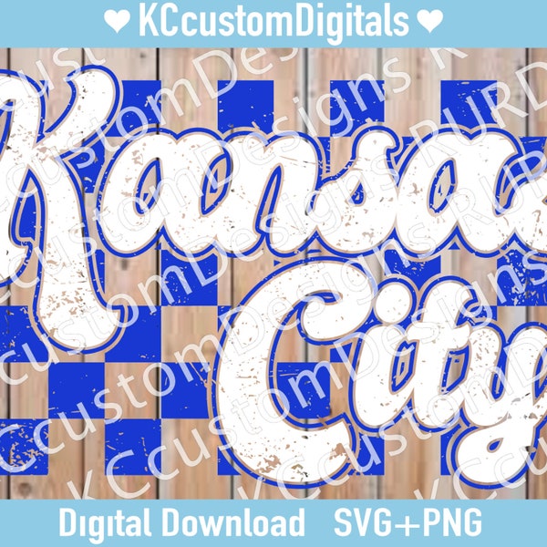 Kansas City Blue Groovy Check X PNG, KC Baseball png, Kansas City Baseball png (distressed and non-distressed)