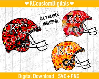 KC Football Helm SVG PNG, KC Football svg, Kansas City Football svg, set van 3