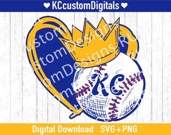 Kansas City Baseball Heart and Crown PNG SVG, KC Baseball png, Kansas City Baseball png