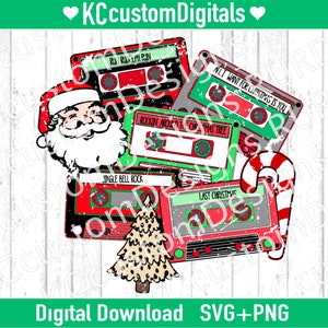 Christmas Cassettes SVG PNG, Santa svg, vintage christmas svg, Vintage Santa svg, Leopard Christmas svg