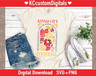 Floral Kansas City Football SVG PNG, KC Football svg, Kansas City Football svg, kc football png, red and yellow kc svg, trendy kc football