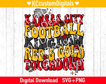 Kansas City Football Groovy SVG PNG, kc Football svg, Kansas City Football svg, Red and Yellow
