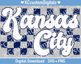 Kansas City Groovy Check Navy SVG PNG, KC voetbal SVG, Kansas City voetbal SVG (solide en noodlijdende inbegrepen)