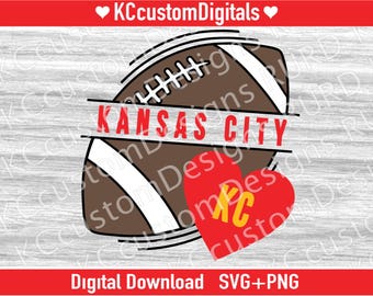 Kansas City Football with heart SVG PNG, KC Football svg, Kansas City Football svg, kc football png, trendy kc