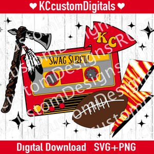Kansas City Swag Surfin Cassette SVG PNG, KC Football svg, Swag Surfin svg, Kansas City Football svg (distressed and solid included)