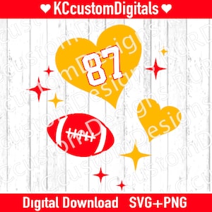87 Heart Football SVG PNg, KC Football svg, Kansas City Football svg, kc football png, 87 svg
