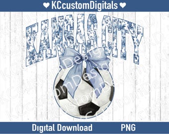 Kansas City marineblauwe bloemen Toile Soccer SVG PNG, KC voetbal png, Kansas City voetbal png