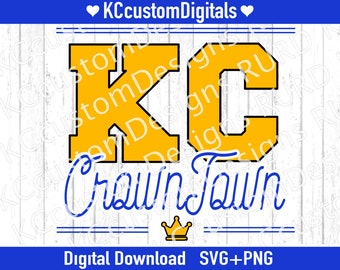 Kansas City honkbal Crown Town geel SVG PNG, KC honkbal svg, Kansas City honkbal svg