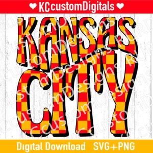 Groovy Kansas City Red Yellow Checkered SVG PNg, KC Football svg, Kansas City Football svg (distressed and solid included)