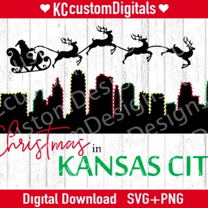 Christmas in Kansas City Skyline lights SVG PNG, kansas city christmas svg, christmas kansas city skyline svg, kc christmas svg