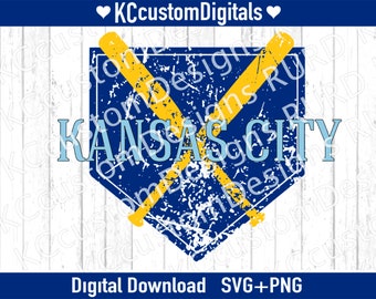 Kansas City honkbal gekruiste vleermuizen SVG PNG, KC honkbal svg, Kansas City honkbal svg (verontrust)