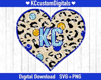 Kansas City Baseball Luipaardpatroon Heart PNG, KC Baseball png, Kansas City Baseball png