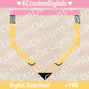 May include: A digital download graphic featuring a stylized pencil shape. The design includes a pink top, gray ferrule, yellow body, and a black tip. The text "KCcustomDigitals" and "Digital Download + PNG" are also present.