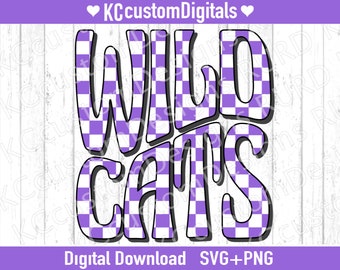 Wildcats Purple Check SVG PNG, staat voetbal SVG, emaw SVG