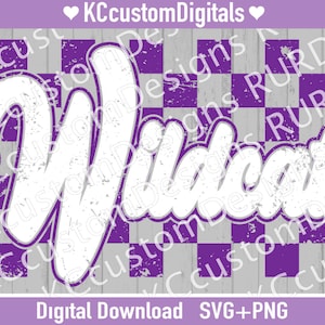 Wildkatzen lila Groovy Karo SVG PNG, Zustand Fußball svg, emaw svg (beunruhigt und solide enthalten)