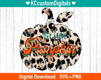 Hallo daar Pumpkin Leopard SVG PNG, Fall svg, Autumn svg, Halloween svg (inclusief solide en noodlijdende)
