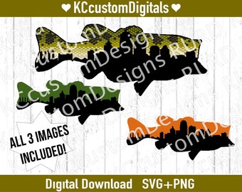 Kansas City Bass Fish Skyline SVG PNG, kc bass svg, kansas city Bass svg