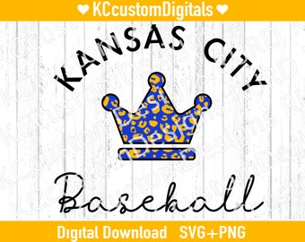Kansas City honkbal kroon Blue Leopard SVG PNG, KC honkbal svg, Kansas City honkbal svg