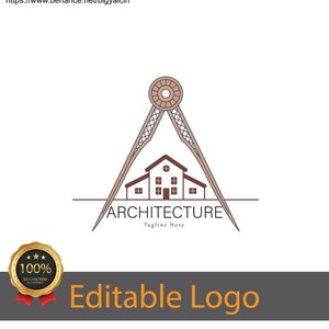 May include: A logo for an architecture firm. The logo features a compass with a house inside. The text "ARCHITECTURE" is below the compass, with the tagline "Tagline Here" below the text. The logo is surrounded by a white background.
