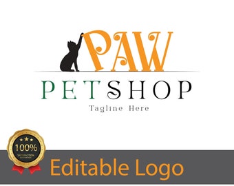 Création de logo personnalisé pour animalerie : patte et chat (AI, PDF, JPEG)