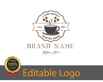 Editable Cafe Logo / Coffee Store Logo / Coffee Shop Logo Design / Black Cafe Logo / Coffee Cup Logo / Minimal Coffee Logo Template /