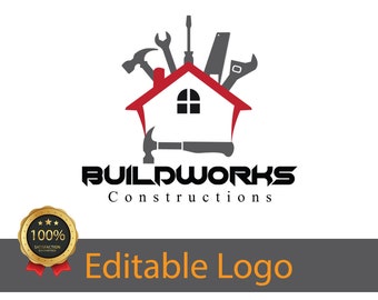 Editable Construction Logo / Logo For House Repair / Renovation Logo / Building Services Logo / House Improvement Logo / House Logo