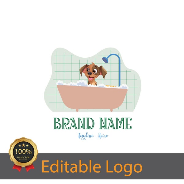 Logo For Pet Grooming / Pet Care Logo Design / Animal Spa Logo Template / Dog Grooming Logo / Dog With Bathtub Logo / Cute Dog Logo Design