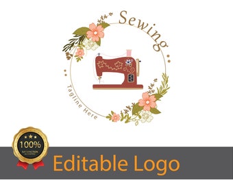 Projekt logo szycia / Edytowalne logo maszyny do szycia / Szablon logo krawca / Minimalistyczne logo igły / Projekt logo krawcowej DIY / Logo krawiectwa