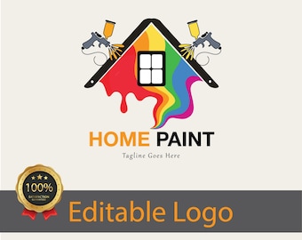 Custom House Painter Logo Design - Personalized Branding / Colorful Home Improvement Logo / House Logo Design / Unique Paint Spray Logo