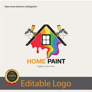 Diseño de logotipo de pintor de casas personalizado: marca personalizada / logotipo colorido para mejoras del hogar / diseño de logotipo de casa / logotipo exclusivo de pintura en aerosol