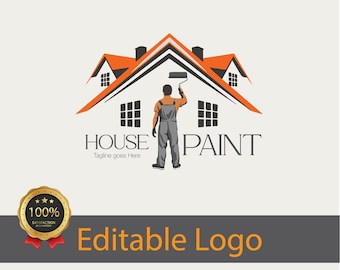 Stylish House Paint Logo Design / Custom Home Improvement Logo Design - Personalized Branding for Renovation Business / House Painter Logo